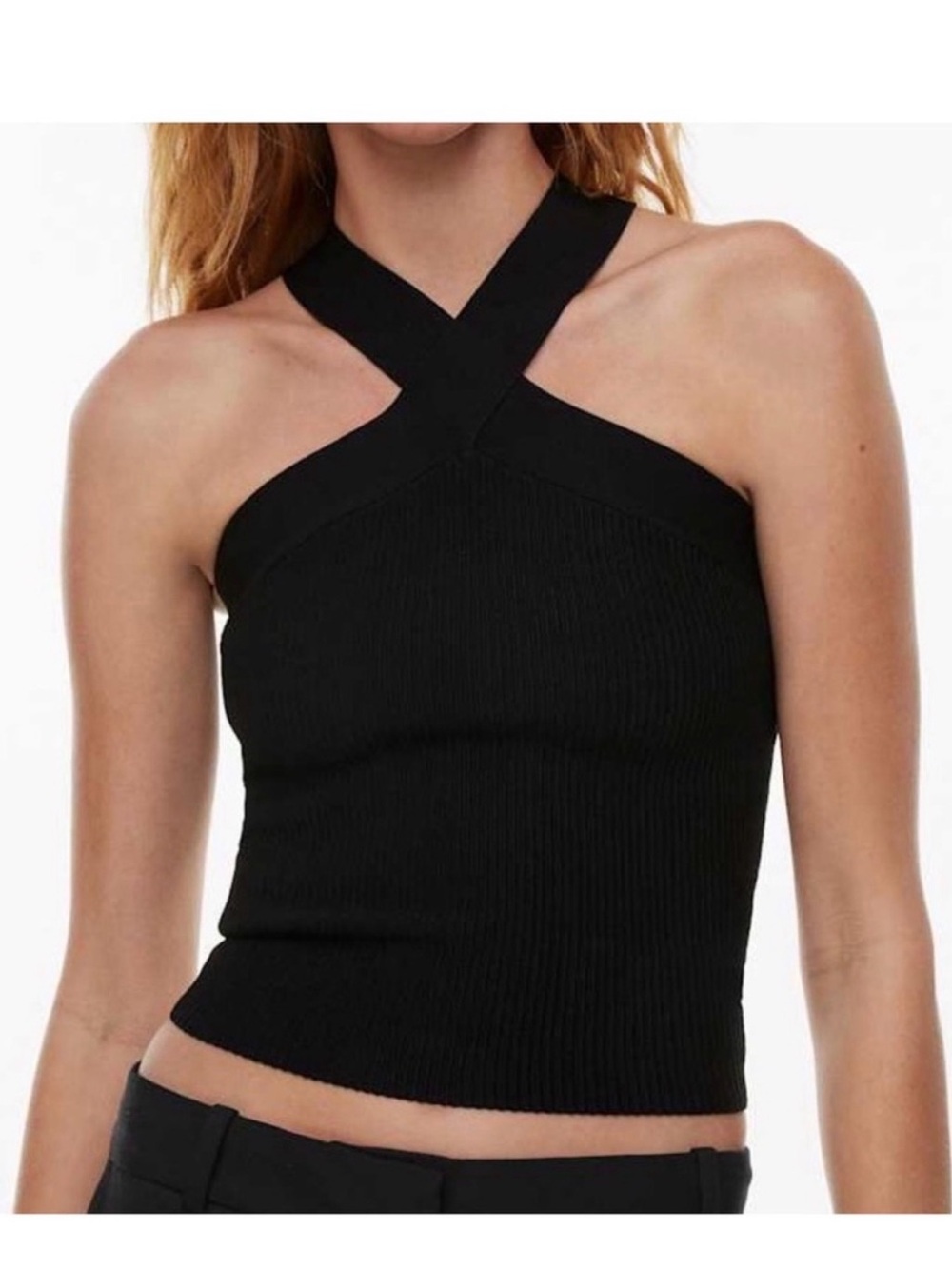 Aritzia Black Babaton Cross-Front Ribbed Halter Tank